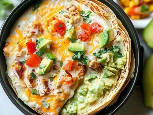 Chicken avocado ranch burritos wrapped and served on a plate with extra ranch dressing on the side