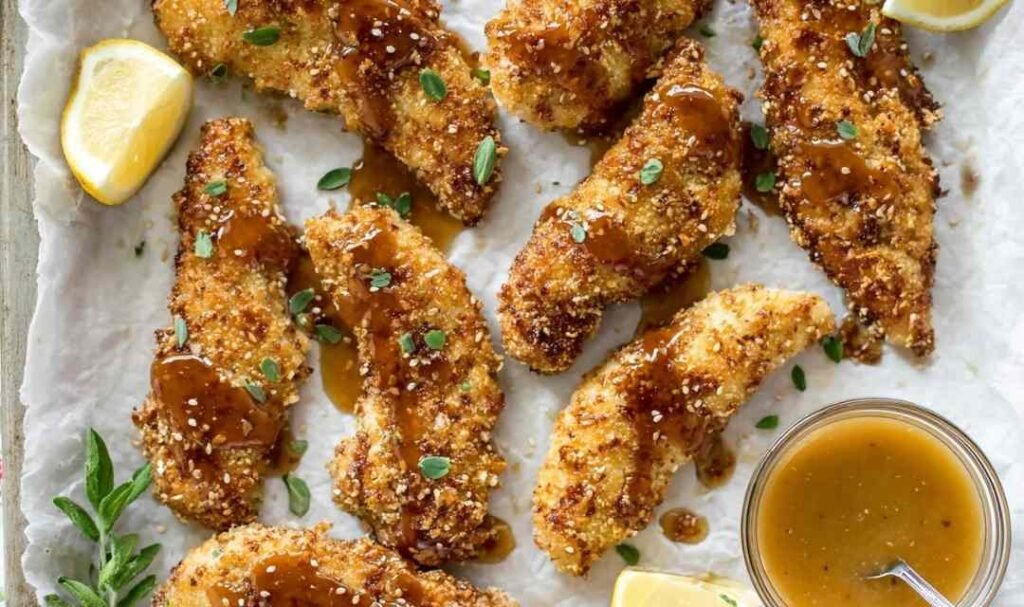 Hot Honey Pretzel Chicken Fingers - Crispy Baked Chicken Recipe