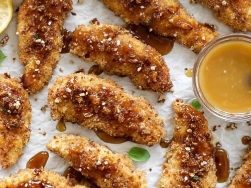 Hot Honey Pretzel Chicken Fingers - Crispy Baked Chicken Recipe