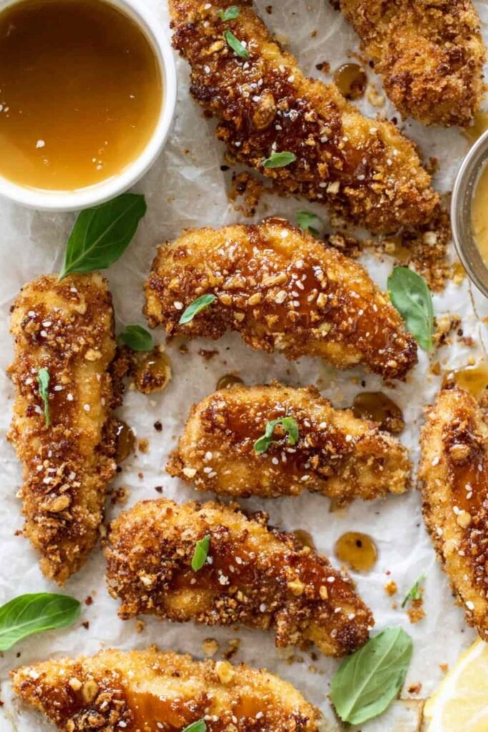 Hot Honey Pretzel Chicken Fingers - Crispy Baked Chicken Recipe