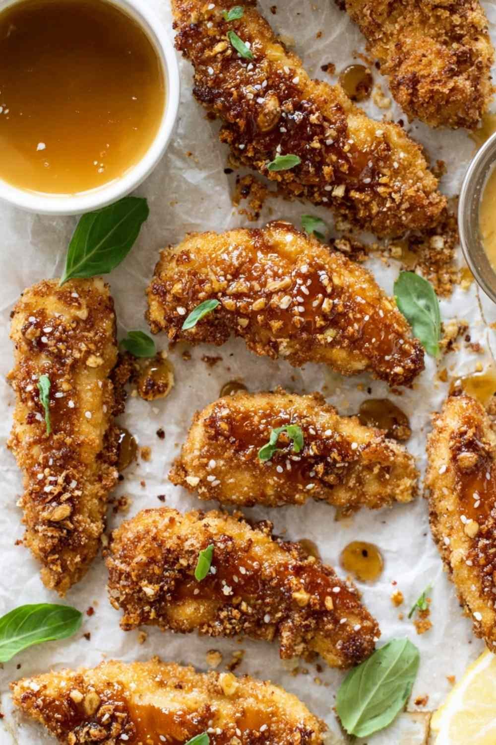 Hot Honey Pretzel Chicken Fingers - Crispy Baked Chicken Recipe