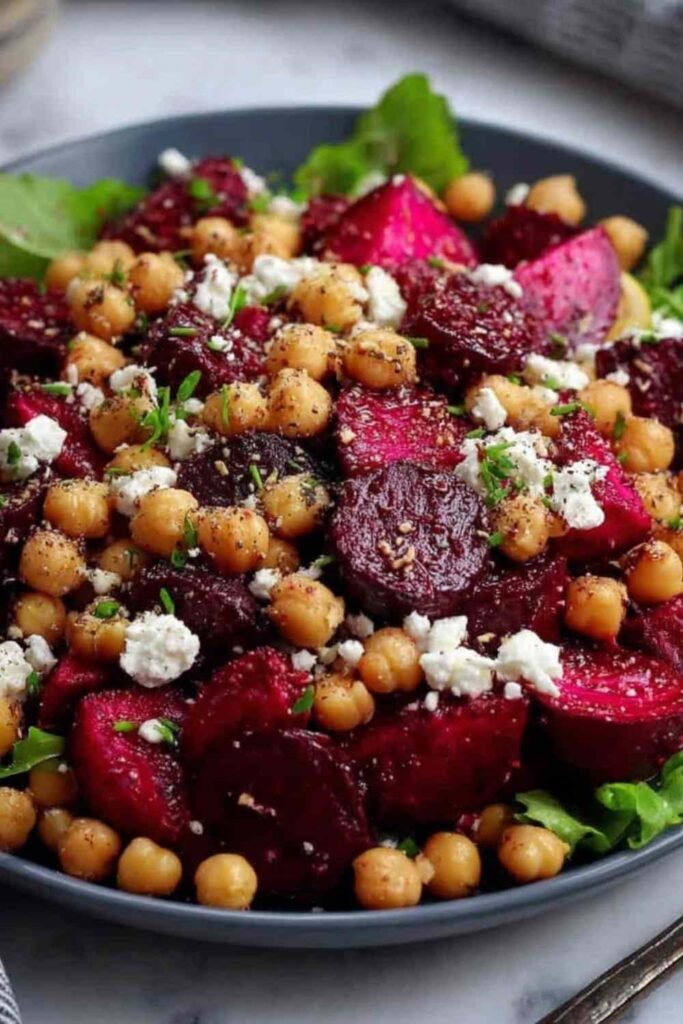 Fresh Chickpea, Beet and Feta Salad