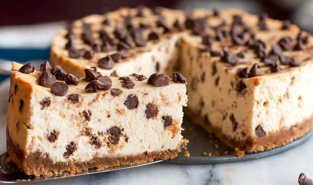 Creamy protein cheesecake slice on a white plate with fresh berry topping