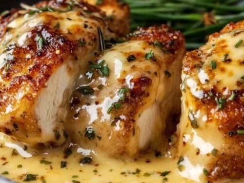 Texas Roadhouse smothered chicken in a slow cooker topped with melted Monterey Jack and mozzarella cheese and chopped green onions