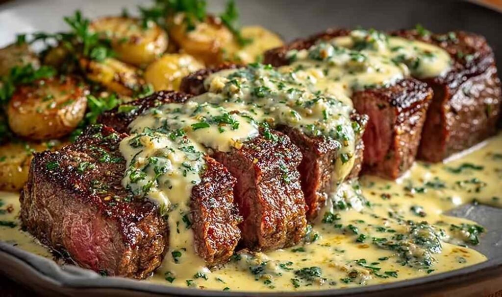 High protein low carb Philly cheesesteak casserole fresh out of the oven with golden melted provolone and mozzarella cheese on top