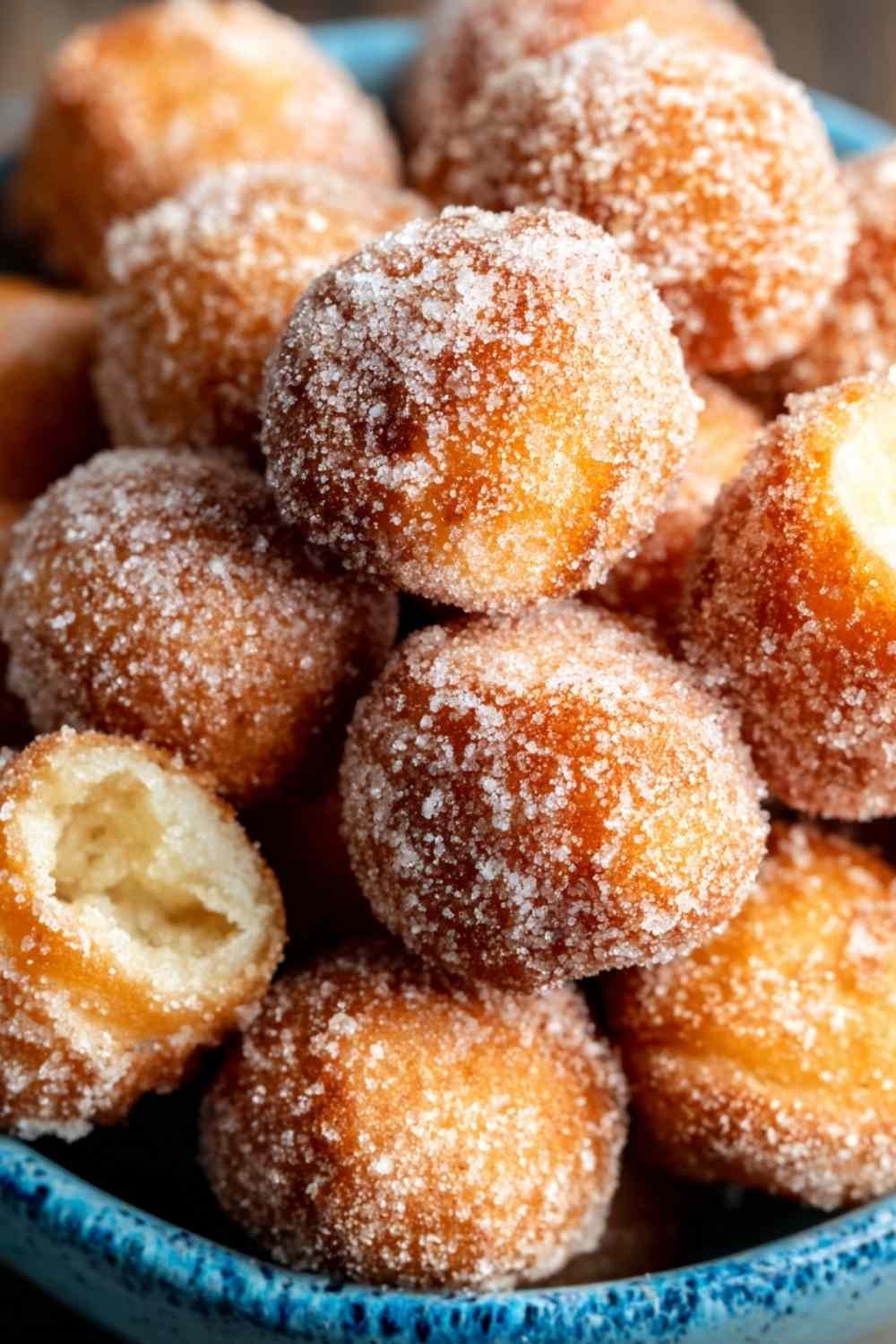 Walnut-sized dough balls for Churros Poppers being shaped on a wooden surface before frying in hot oil