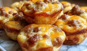 High-Protein Pancake Sausage Mini Muffins Golden high-protein pancake sausage mini muffins cooling on a wire rack after baking