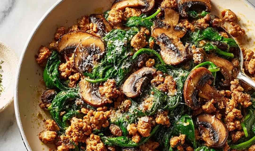 Turkey Spinach Mushroom Skillet